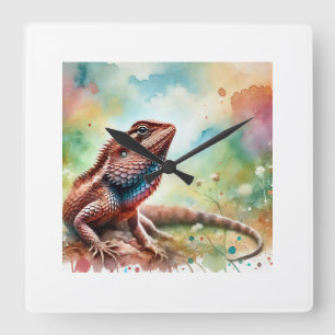 Reloj Cuadrado Brown Fanthroated Lizard 231024AREF133 - Watercolo
