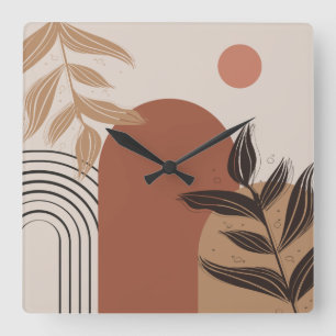 Reloj Cuadrado Brown Modern Boho Abstract Botanical Square Clock