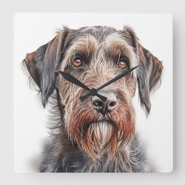 RELOJ CUADRADO BROWN & WHITE ALEMÁN WIREHAIRED POINTER DOG (Anverso)