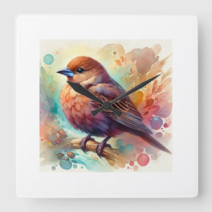 Reloj Cuadrado brownheaded cowbird 081024AREF127 - Watercolor
