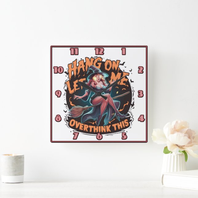 Reloj Cuadrado Bruja contemplando un palo de escoba al atardecer (Hogar)