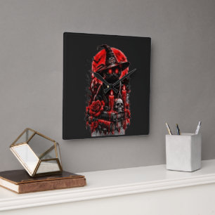 Reloj Cuadrado Bruja Gótica Gato Negro Vela Calavera Halloween De
