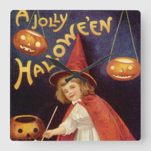 Reloj Cuadrado Bruja Vintage Alegre de Halloween por Ellen Clapsa