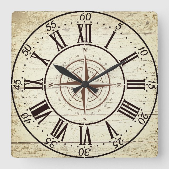 Reloj Cuadrado Brújula vintage (Anverso)