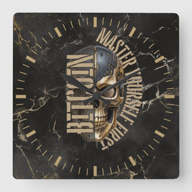 Reloj Cuadrado BTC motivation | Skull | Gold Marble (Anverso)