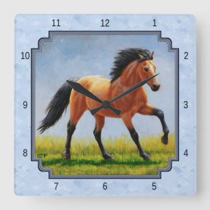 Reloj Cuadrado Buckskin Horse Running Light Blue