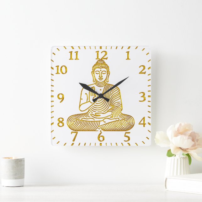 Reloj Cuadrado Buda de oro en paz (Hogar)
