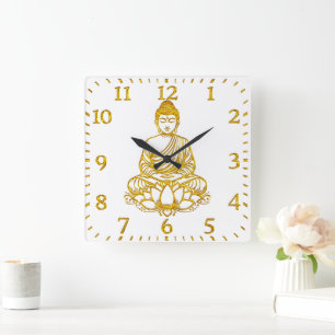 Reloj Cuadrado Buda en Lotus Pose,