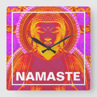 Reloj Cuadrado Buda místico - Rosa y Naranja