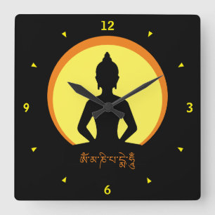 Reloj Cuadrado Buda Shakyamuni y SunDisc/Luz de noche
