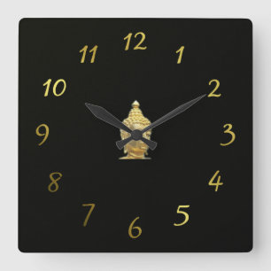 Reloj Cuadrado buddha dorado en negro