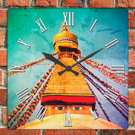 Reloj Cuadrado Buddha Eyes, Boudhanath Stupa, Nepal / Buddhism