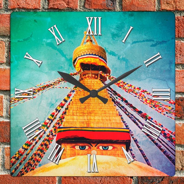 Reloj Cuadrado Buddha Eyes, Boudhanath Stupa, Nepal / Buddhism (Subido por el creador)