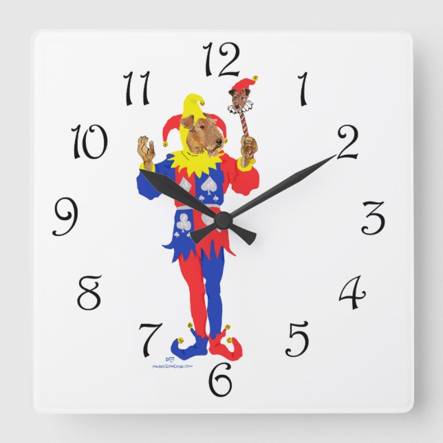 Reloj Cuadrado Buena suerte Airedale Terrier (Anverso)