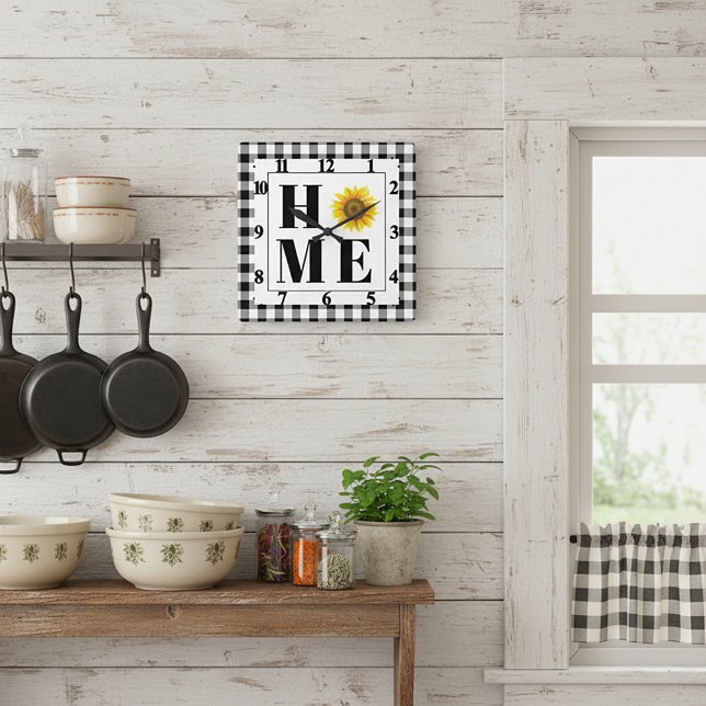 Reloj Cuadrado Bufalo cheque girasol "Hogar"   (Subido por el creador)