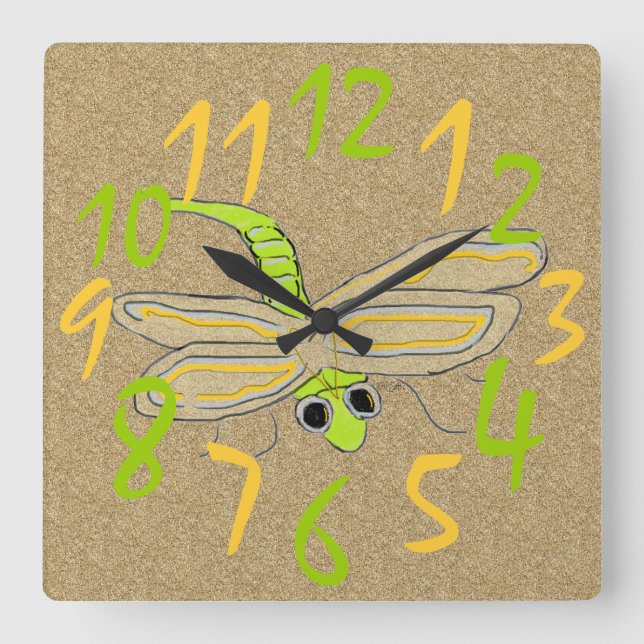 Reloj Cuadrado Bug de libélula (Anverso)