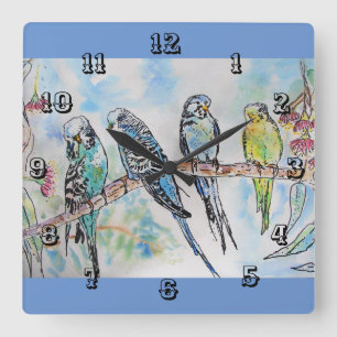 Reloj Cuadrado Bugies Budgie Budgerigar Bird Room Clock