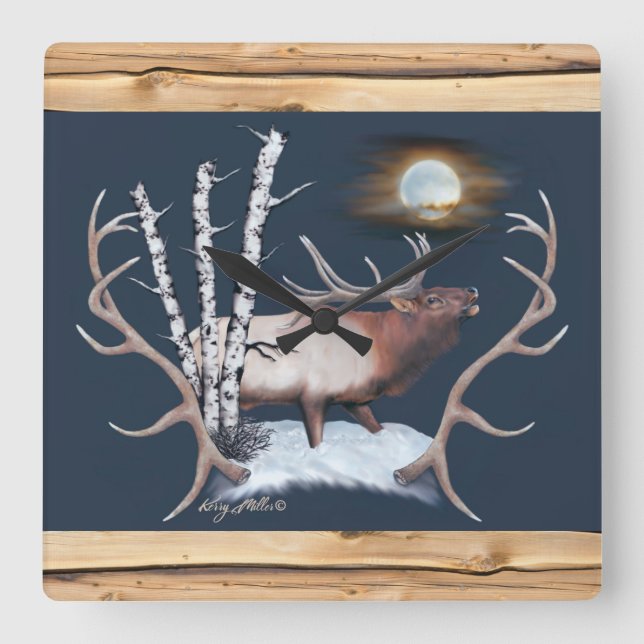 Reloj Cuadrado Bugling Bull Elk Square Wall Clock (Anverso)