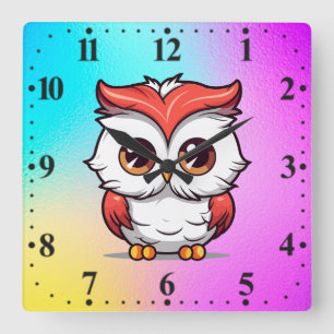 Reloj Cuadrado Búho de dibujos animados de estilo Kawaii hermoso