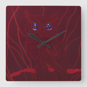 Reloj Cuadrado Búho Rojo