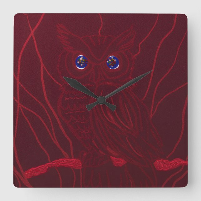 Reloj Cuadrado Búho Rojo (Anverso)