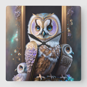 Reloj Cuadrado búhos de regal en lavanda pastel