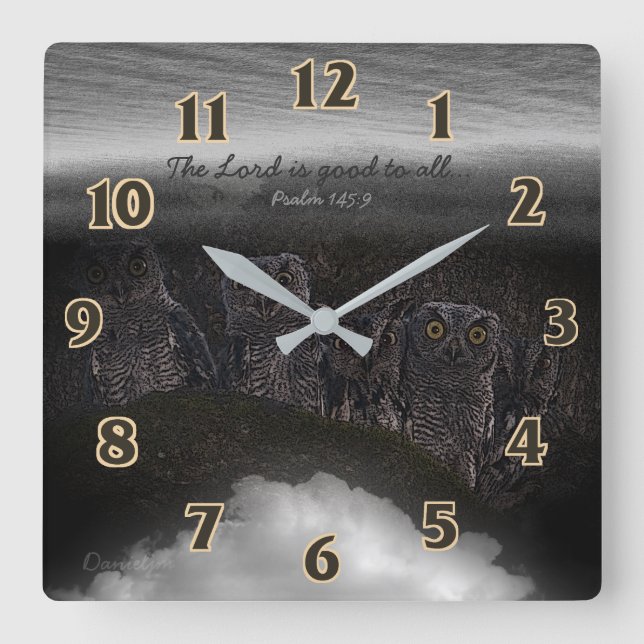 Reloj Cuadrado Búhos del salmo de la escritura (Anverso)