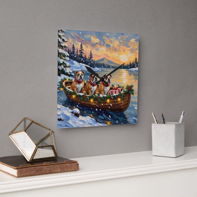 Reloj Cuadrado Bulldog Christmas Boat Holiday (Oficina)