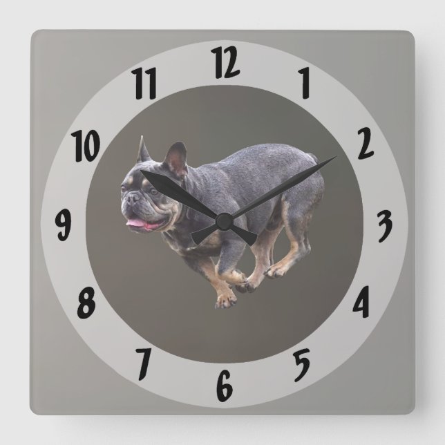 Reloj Cuadrado Bulldog Francés Corriendo (Anverso)