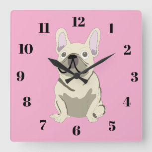 Reloj Cuadrado Bulldog Francés Crema