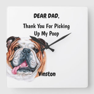 Reloj Cuadrado Bulldog inglés gracioso papá acuarela arte canino