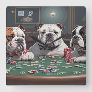 Reloj Cuadrado Bulldogs playing poker