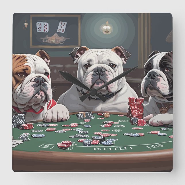 Reloj Cuadrado Bulldogs playing poker (Anverso)