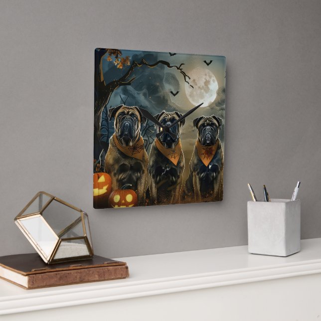 Reloj Cuadrado Bullmastiff Halloween Spooky (Oficina)