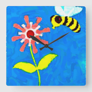 Reloj Cuadrado Bumble Bee and Flower Square Wall Clock