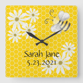 Reloj Cuadrado Bumblebee con honeycomb y firma Daisies
