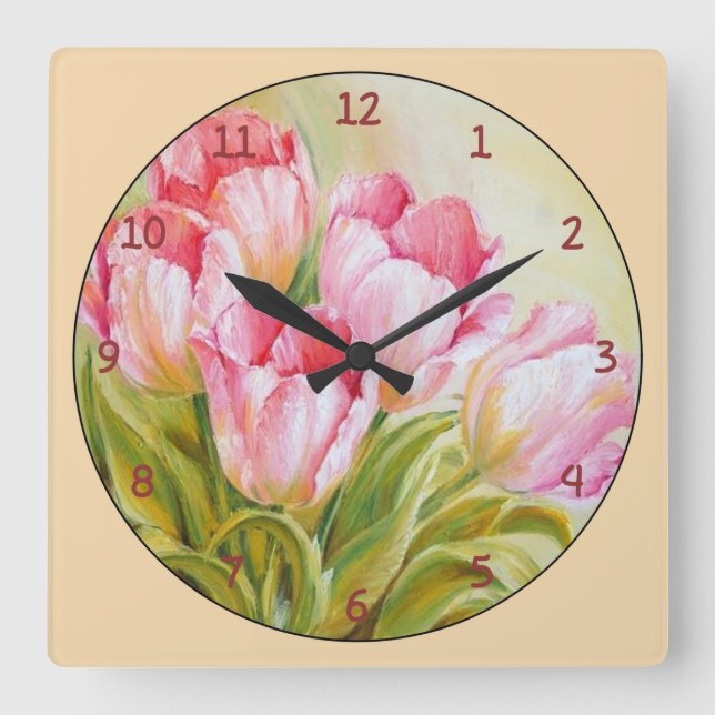Reloj Cuadrado Bundle of Pink and White Tulips (Anverso)