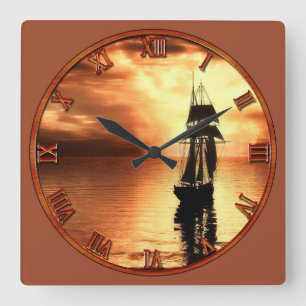 Reloj Cuadrado Buque de vela de tiempo viejo al atardecer