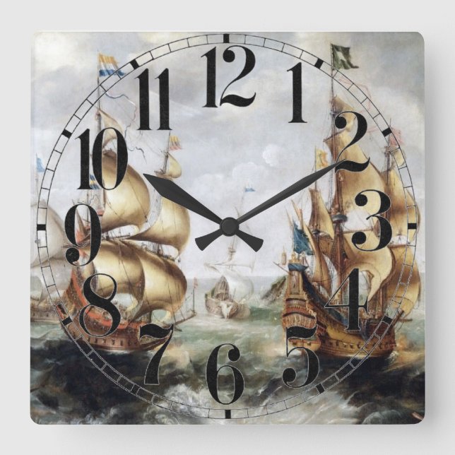 Reloj Cuadrado Buques en el mar 1632 (Anverso)