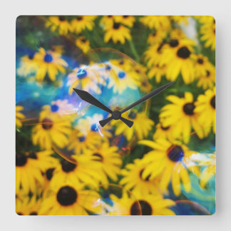 Reloj Cuadrado ¡Burbujas azules en las margaritas!