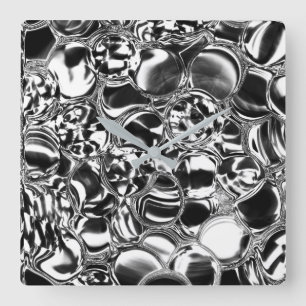 Reloj Cuadrado Burbujas de plata con tono de vidrio o metal
