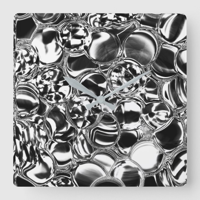 Reloj Cuadrado Burbujas de plata con tono de vidrio o metal (Anverso)