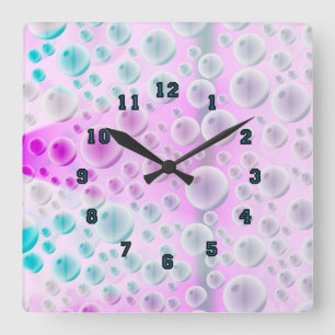 Reloj Cuadrado Burbujas en ascenso (rosa y azul)