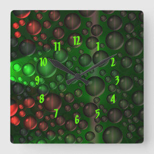 Reloj Cuadrado Burbujas en ascenso (Verde y Rojo)