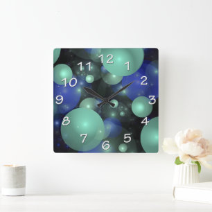 Reloj Cuadrado Burbujas flotantes contemporáneas verdes azules