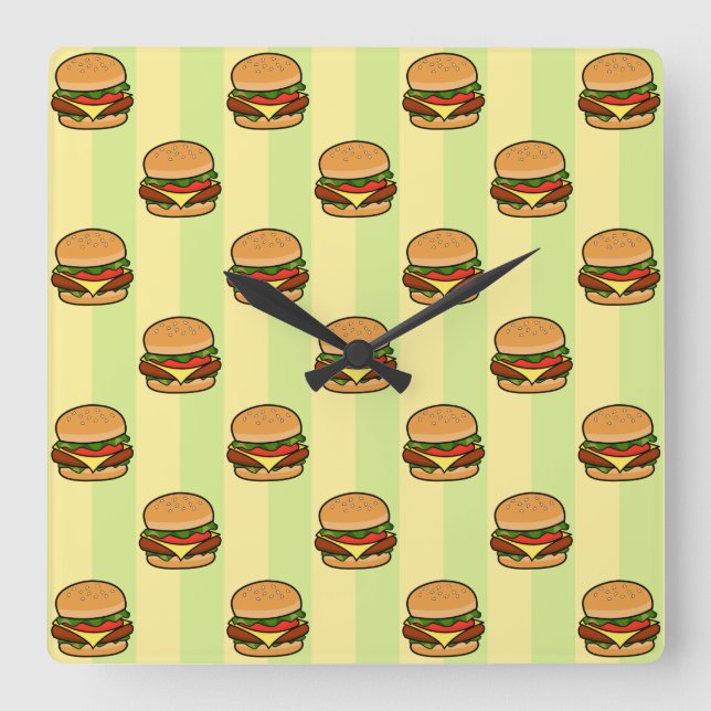 Reloj Cuadrado Burger Pattern (Anverso)