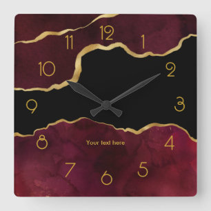 Reloj Cuadrado Burgundy y Agata Dorada Personalizado