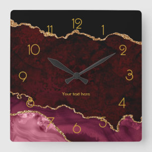Reloj Cuadrado Burgundy y Agata Personalizada en Dorado