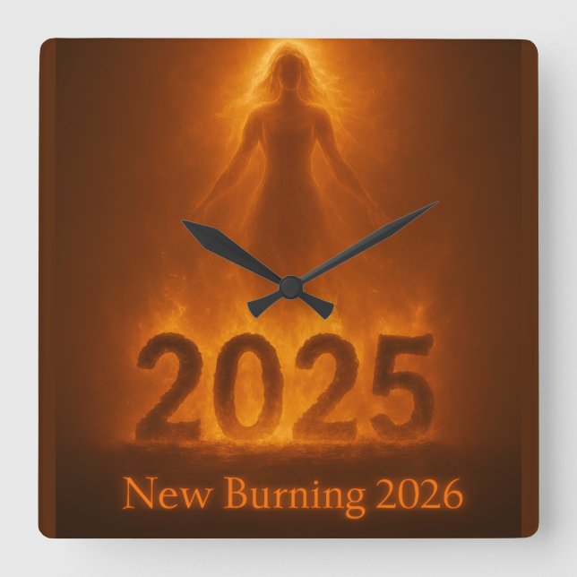 Reloj Cuadrado Burning 2025 New Year 2026 Fresh Start Artwork (Anverso)