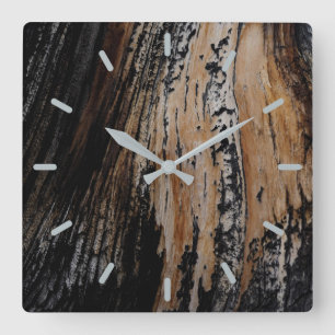 Reloj Cuadrado Burnt Tree Bark Texture